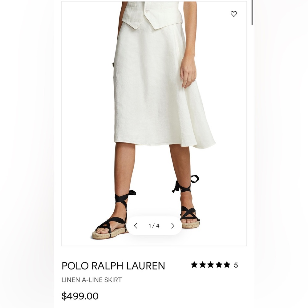 Ralph Lauren White 100% Linen Knee Length Flowy Pleated Skater Girl Skirt (10) - Picture 7 of 8